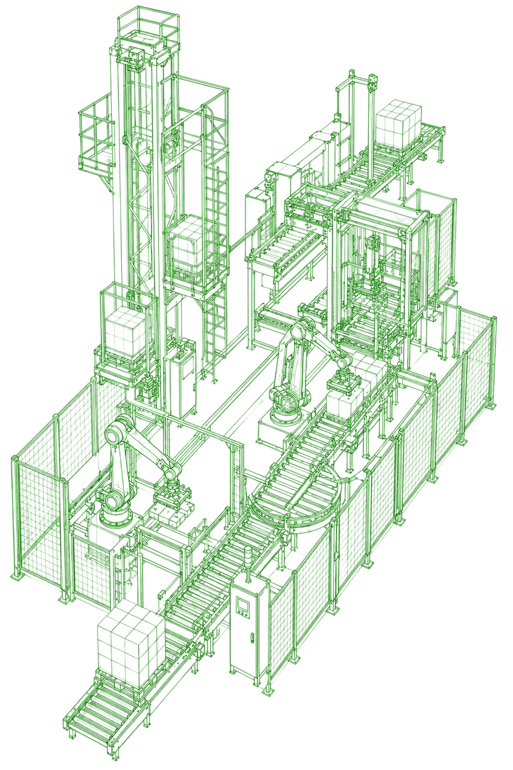 FIMEC SH - Conception de lignes de production automatisées 19 Dessin filaire 3D d’une machine industrielle de manutention