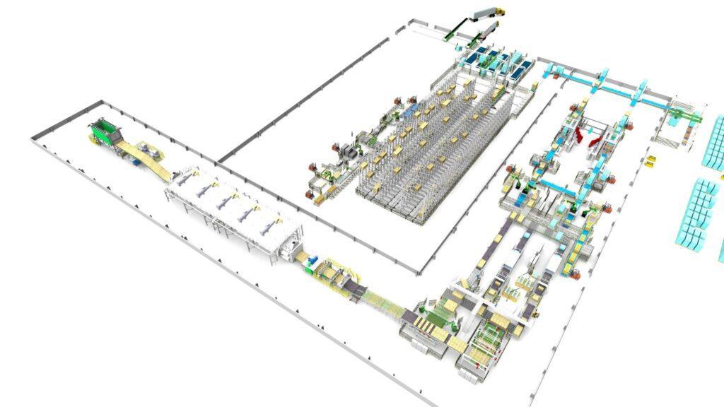 Plan 3D d’une ligne complète de production de panneaux isolants