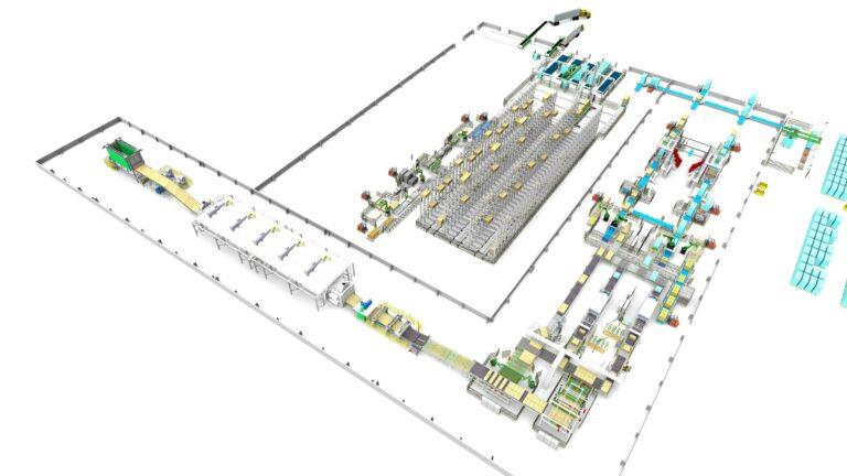 Lignes de production de panneaux isolants en laine minérale 1 Plan 3D d’une ligne complète de production de panneaux isolants