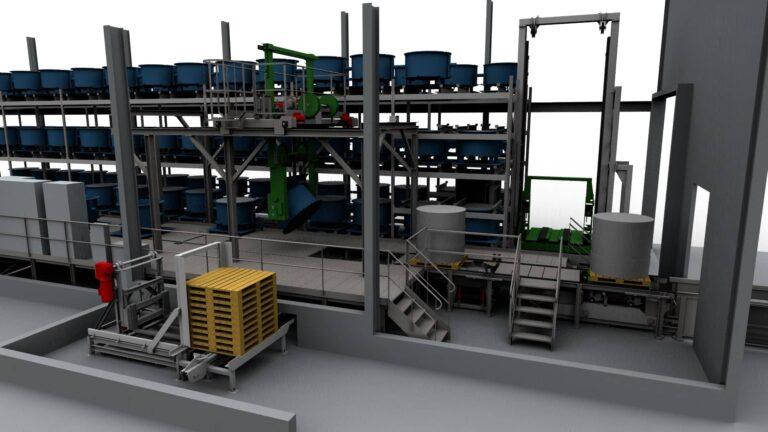 Préfabrication des éléments en béton 1 Simulation 3D d’une ligne carrousel de production d’éléments en béton