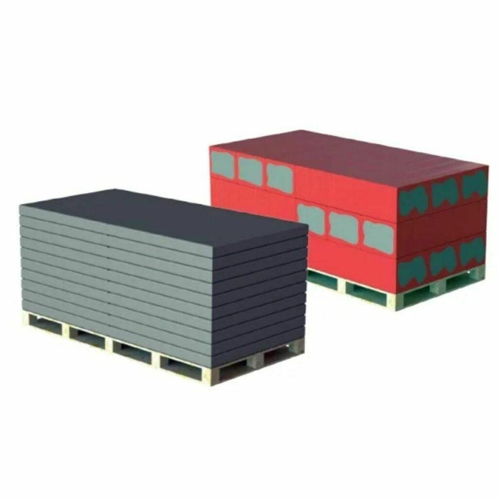 Modèles 3D de lots de panneaux empilés sur palettes
